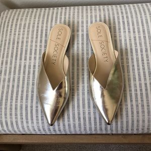 Gold slip on mules, size 7.5